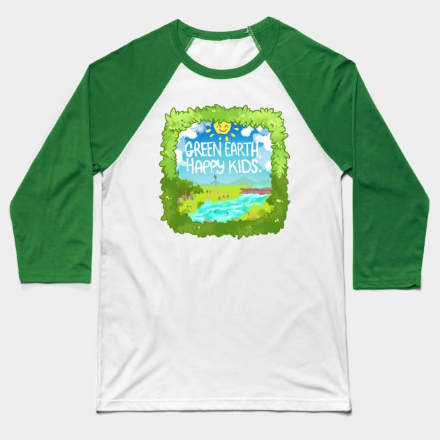 Green Earth Happy Kids Baseball T-Shirt by Ashmish